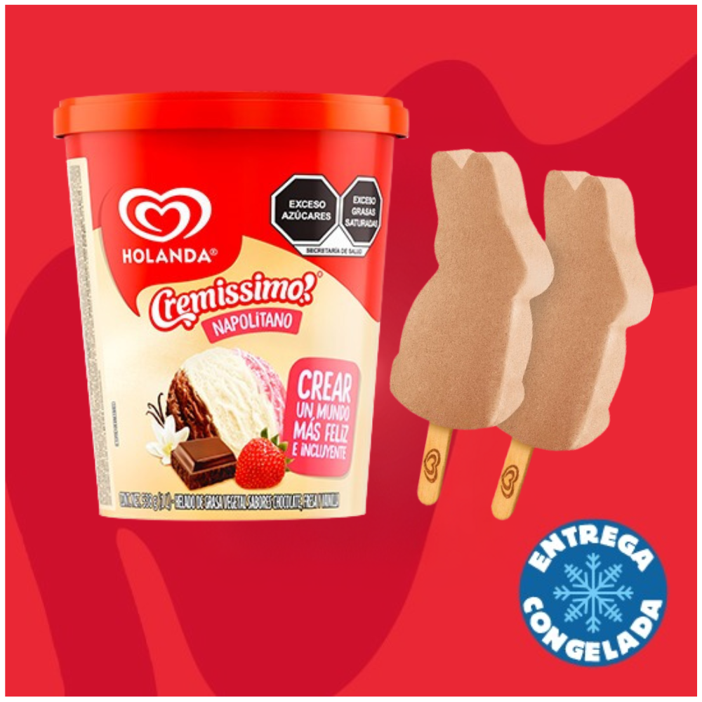 Helado Napolitano 900ml + 2 Paletas Conejos Turín
