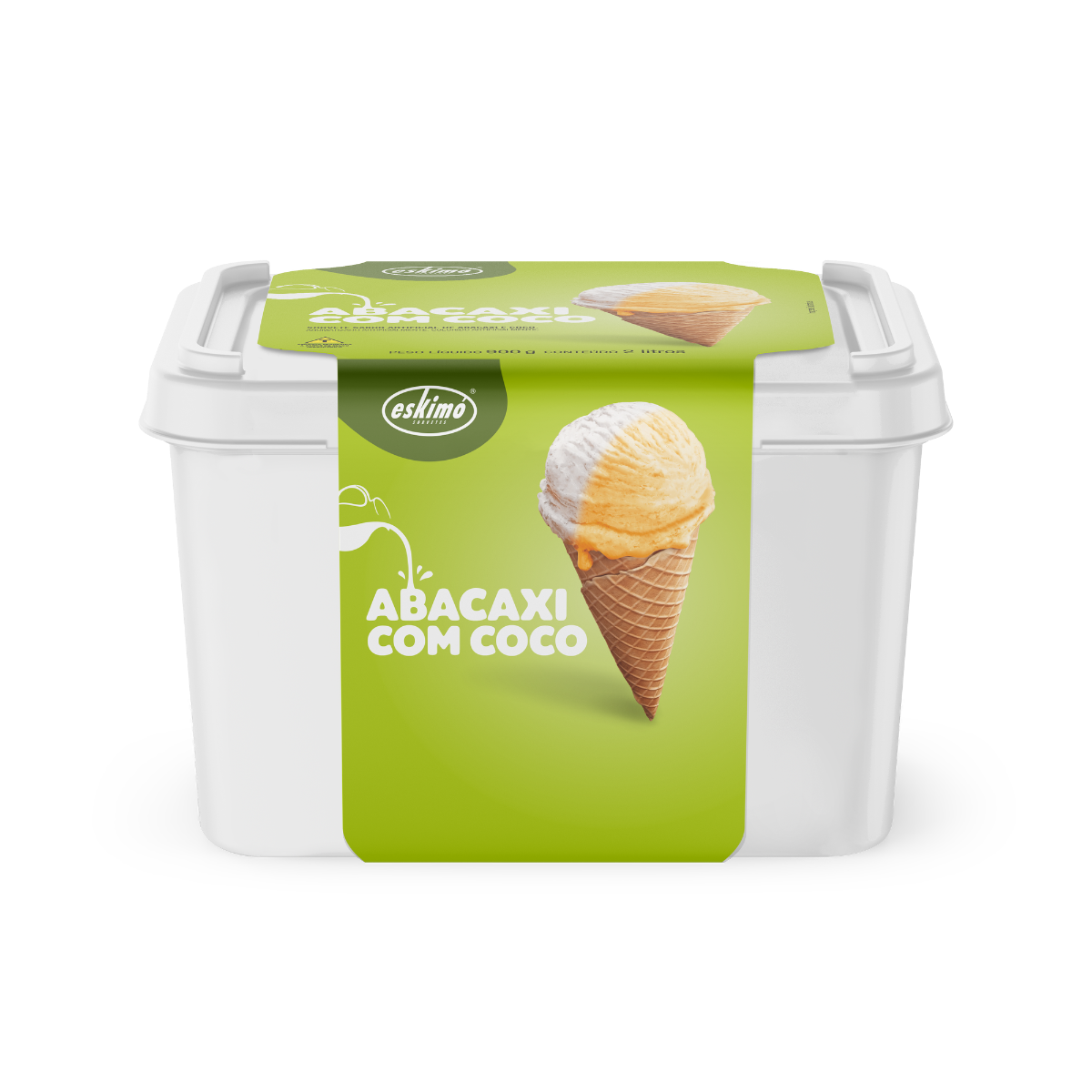 sorvete sabor artificial abacaxi mesclado com coco.