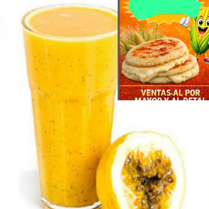 jugo de maracuyá + dos arepas