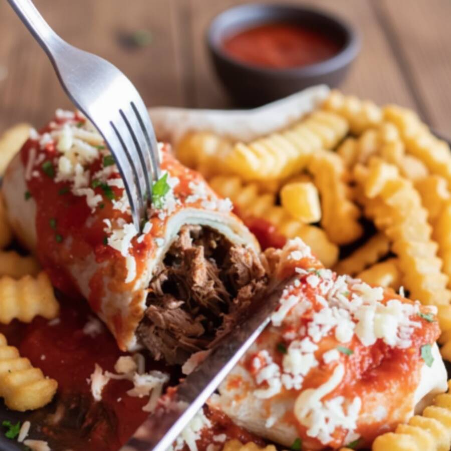 Panqueca de Costela (500g), arroz branco ( 300g) e batata frita ( 200g) Serve 2 pessoas (1000g)