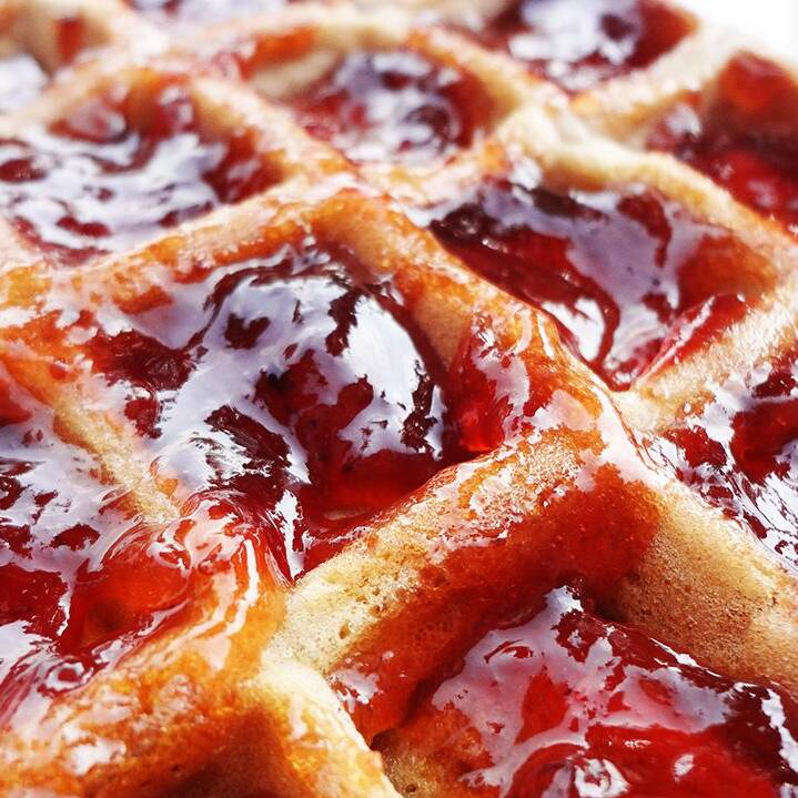 WAFFLE STRAWBERY JELLY AND PEANUT BUTTER