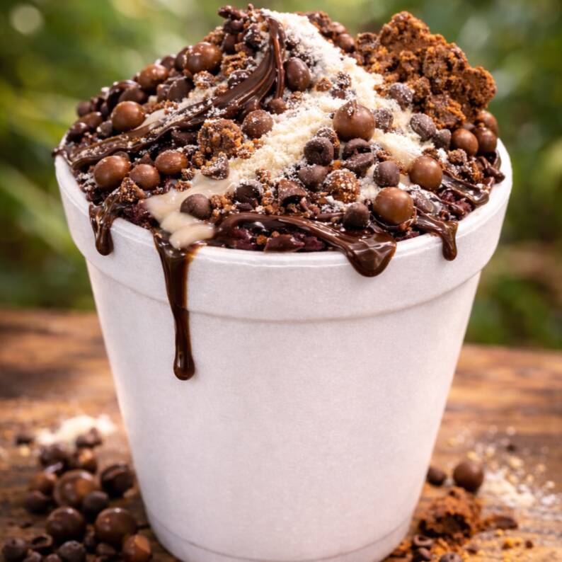 Açaí super cremoso e geladinho Pra quem não quer pouco… aqui é sem miséria!😋 Monte do seu jeito com 3 acompanhamentos deliciosos grátis! 🍫✨