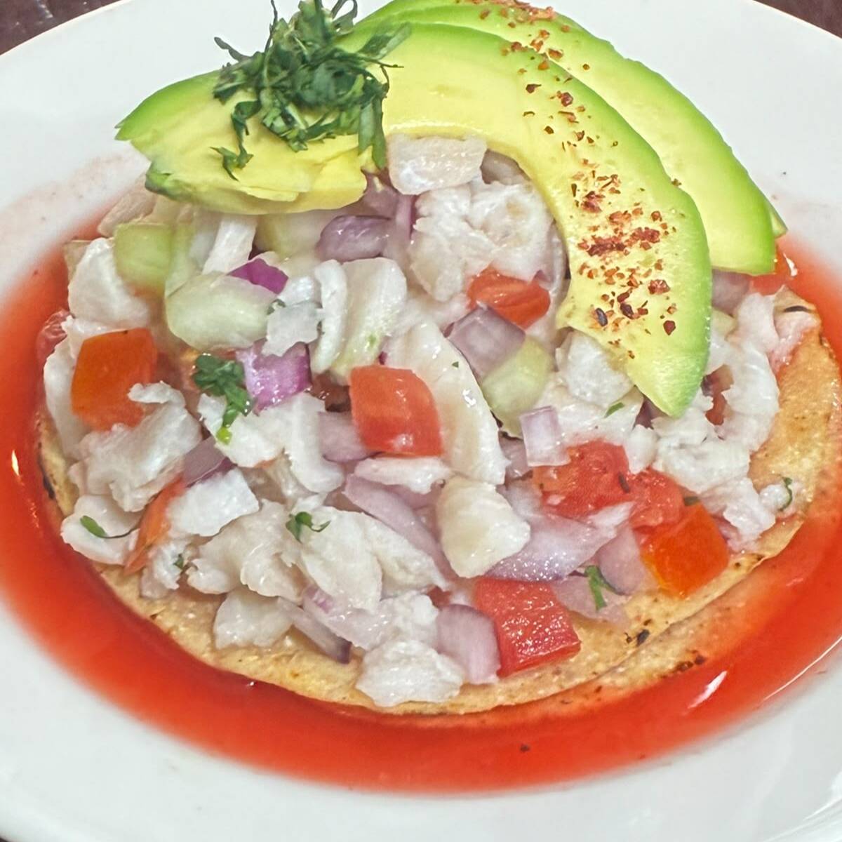 Tostada De Ceviche Seca O Ahogada.