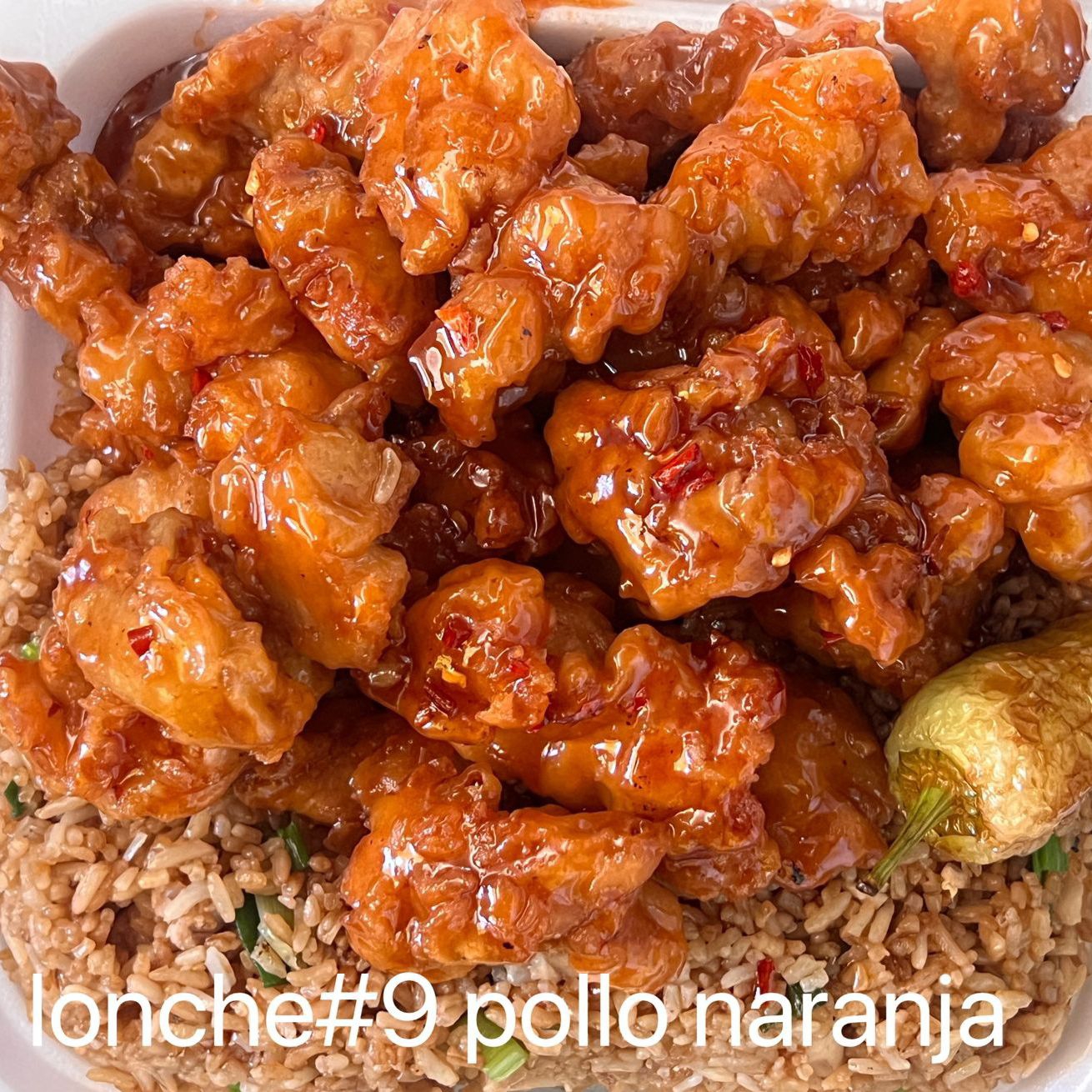 lonche#9 pollo ala naranja