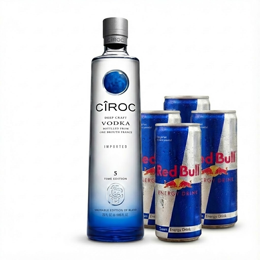 Vodka Ciroc Tradicional Completo – Com 4 Red Bulls e 4 Gelos Descrição: Combo para chegar gelando na sua casa. 1x Vodka Ciroc Tradicional 750ML (Original) 4x Red Bull (Escolha os sabores nos complementos) 4x Gelo de Sabor (Escolha os sabores nos complementos) Selecione as opções abaixo e finalize seu pedido!