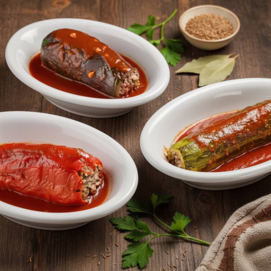 Abobrinha , Beringela ou Pimentão Recheados