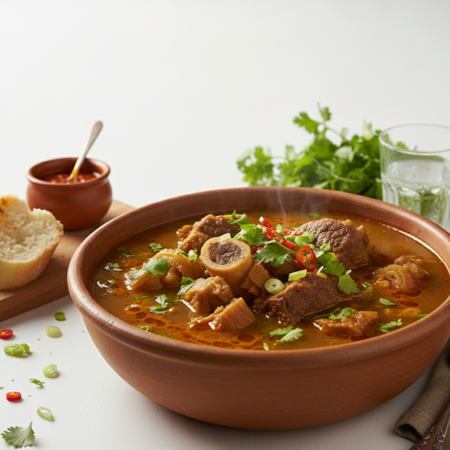 Um caldo encorpado e cheio de sabor, feito com mocotó, feijão branco, costelinha, bacon, calabresa e um toque especial de temperos caseiros. Ideal para quem gosta de um prato forte e reconfortante.