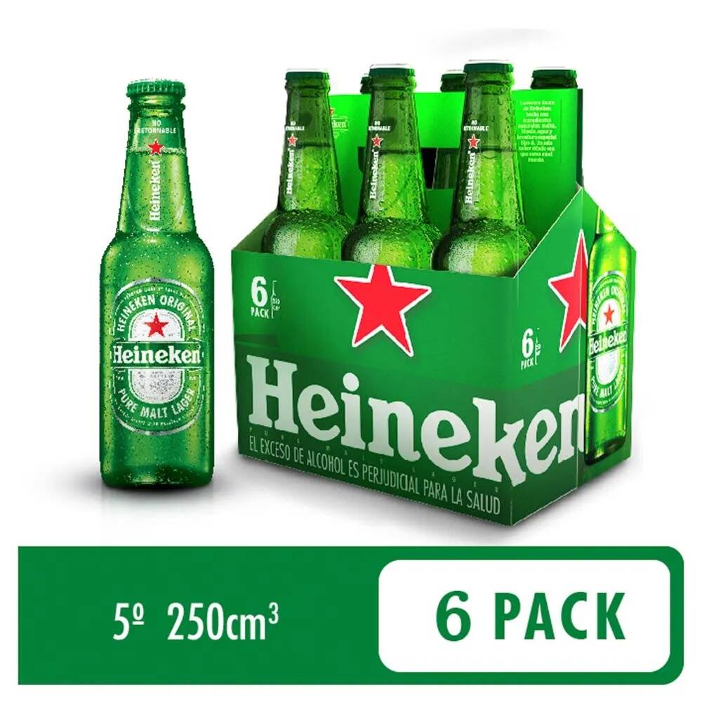 Heineken six pack 250 botella ml