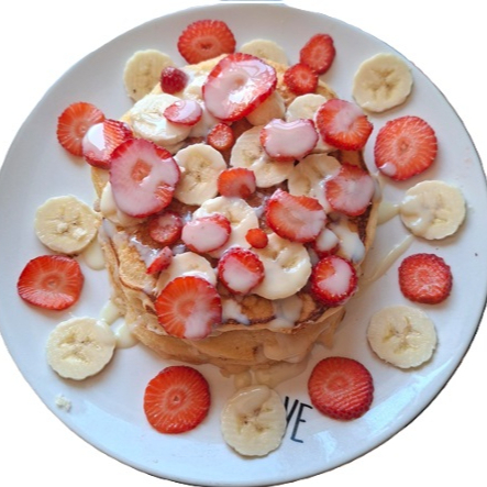 Hotcakes (orden de 3) con fresa y plátano