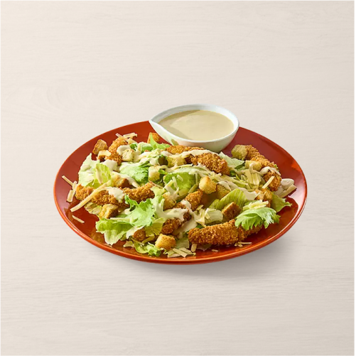 Alface americana, frango suuper crocante, bacon e nosso delicioso molho ceasar com parmesão ralado.