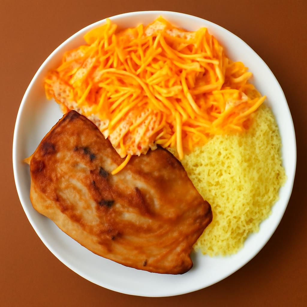 Frango Grelhado: Deliciosos filés de frango grelhados, temperados com ervas e especiarias, que garantem suculência e sabor. Uma opção saudável e leve para os amantes de uma refeição equilibrada. Acompanhando arroz feijão macarrão farofa.