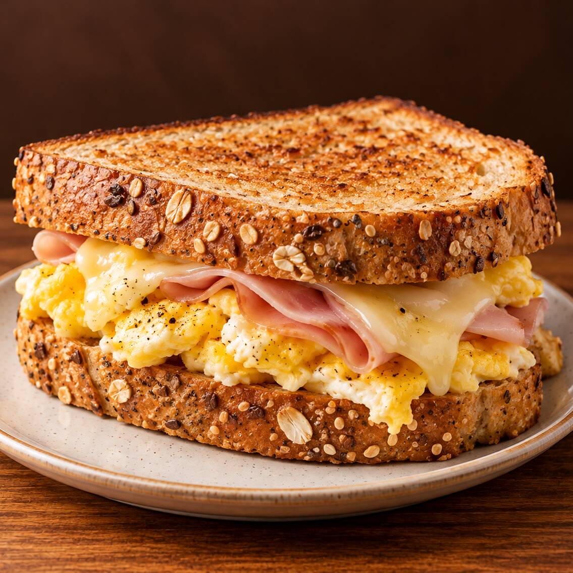 Sándwich de huevo con jamón y queso