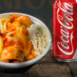 Contra filé com arroz e batata frita + coca lata