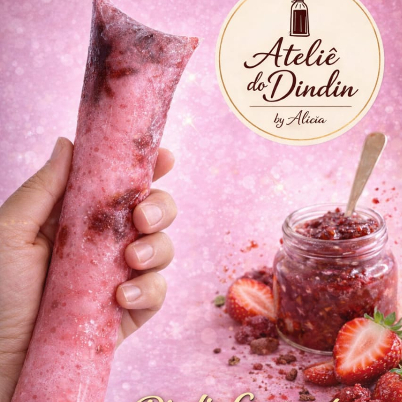 Dindin Gourmet de Morango com textura Macia e sabor refrescante. Perfeito para quem ama frutas!