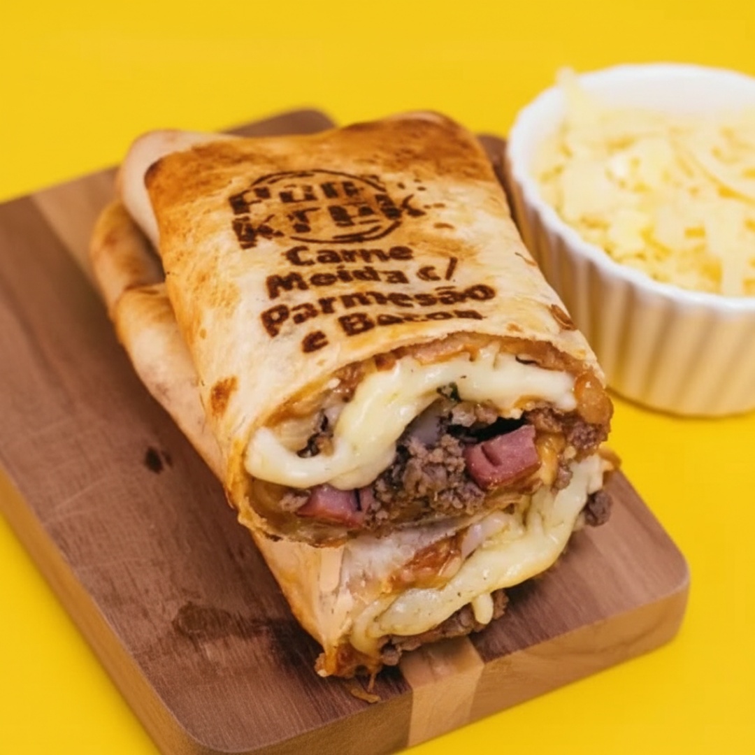 "Delicie-se com a panqueca crocante assada de carne moída, parmesão e bacon. A crosta estaladiça abriga um recheio de carne suculenta, queijo parmesão derretido e pedacinhos crocantes de bacon. Uma combinação saborosa e única que promete satisfazer até os apetites mais exigentes." Obs.: Não É Possível Fazer Alteração Nos Ingredientes Da Pankrek.