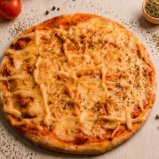 Destaque: Frango suculento e cremosidade autêntica.
Frango desfiado e temperado, base de pomodoro artesanal, muçarela e o legítimo Catupiry®.