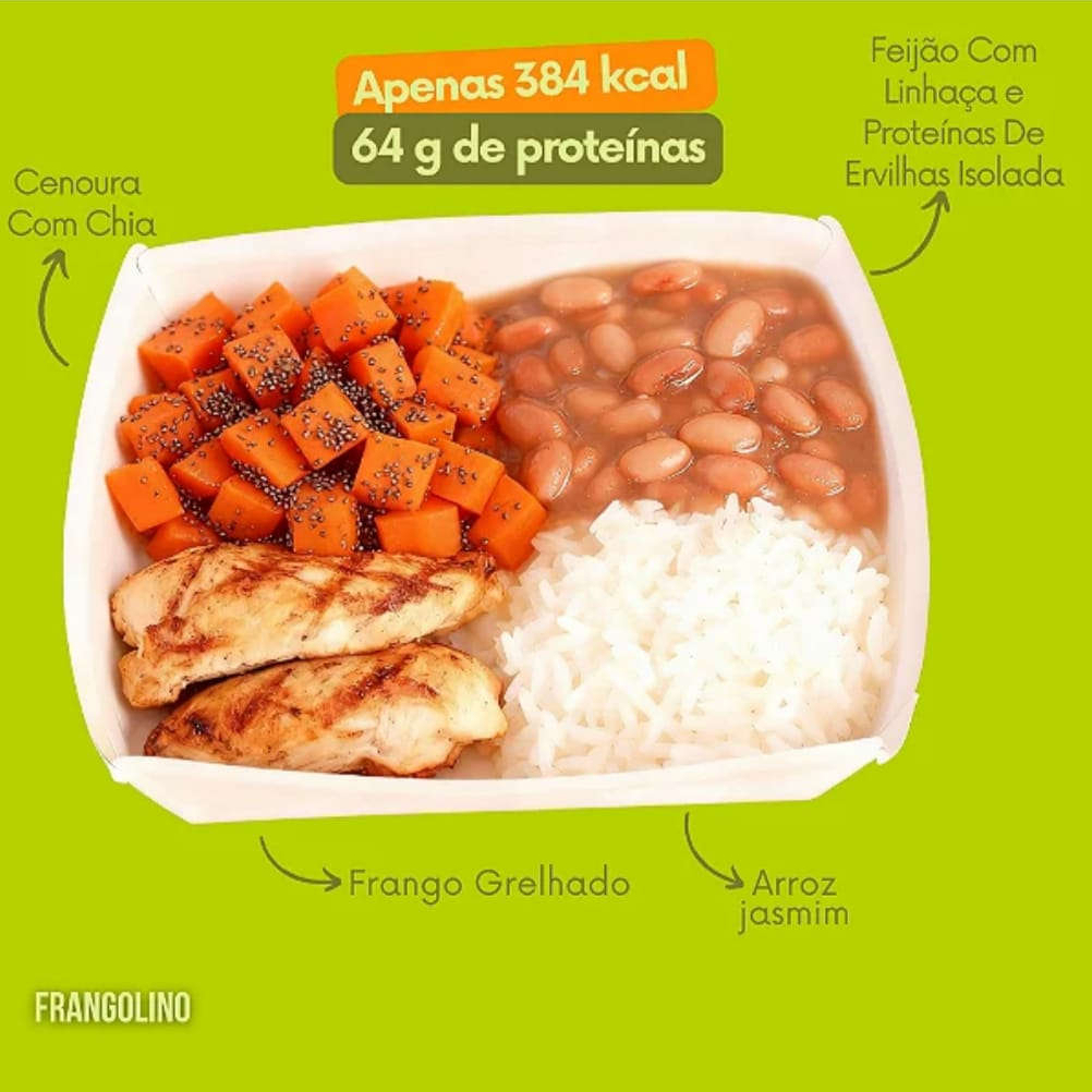 Este prato é uma deliciosa combinação de peito de frango grelhado, arroz jasmim e feijão, acompanhados de um mix de cenoura e chia. É nutritivo e equilibrado, proporcionando uma sensação de saciedade.
• Sem Glúten, Zero Lactose, Sem Conservantes E Ultracongelado.
• Ingredientes: Peito de frango, arroz jasmim, feijão, cenoura, proteína isolada da ervilha, azeite, chia, linhaça, alho, cebola, limão