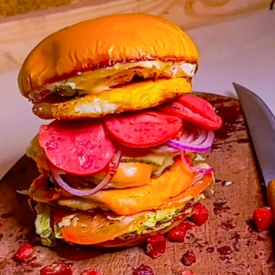 Pão de brioche boss bakker, 2 suculentos hambúrgueres artesanais 120 gramas cada, deliciosa maionese da casa, duas generosas fatias de mussarela, aproximadamente 30 gramas de cheddar, 30 gramas de bacon em cubos bem fritinho , 30 gramas de calabresa fatiada bem fritinha,20 gramas de cebola roxa fatiada , um ovo frito, 20 gramas de picles fatiado, alfaçe americana fatiada , tomate fatiado ---palavras chaves---- hambuerguer , hamburguer artesanal , brioche , lanche , janta , almoço , café , gostoso , barato ,promoçao , quero , maionese caseira , queridinhos , mais pedidos , arregado , caprichado , o maior ,