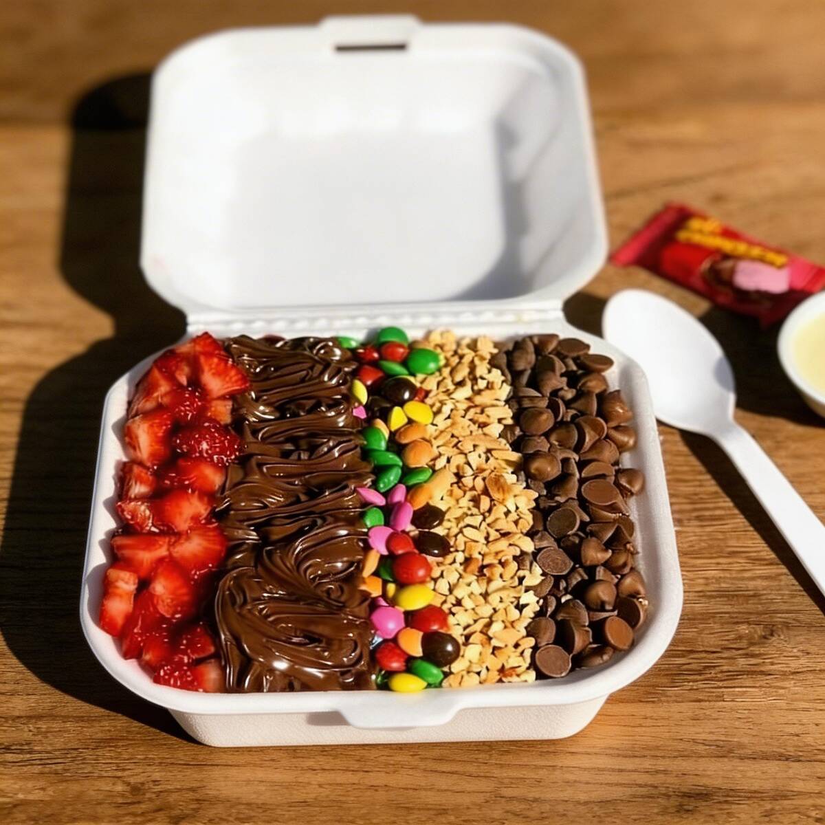 Uma deliciosa bandeja de açaí ou a massa que vc preferir+acompanhamentos e frutas