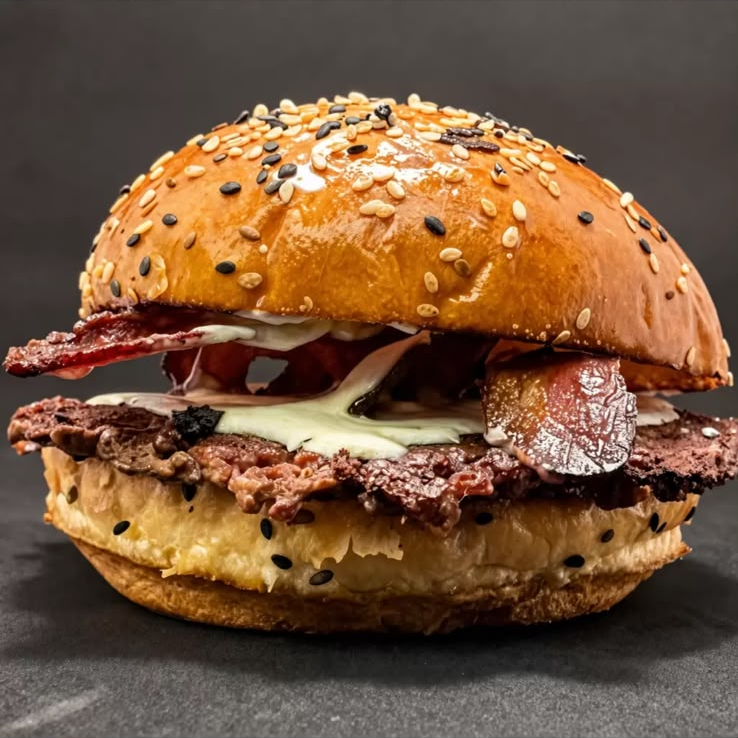 Pão selado na manteiga, blend angus smash 80g (In natura) maionese artesanal & bacon premium.