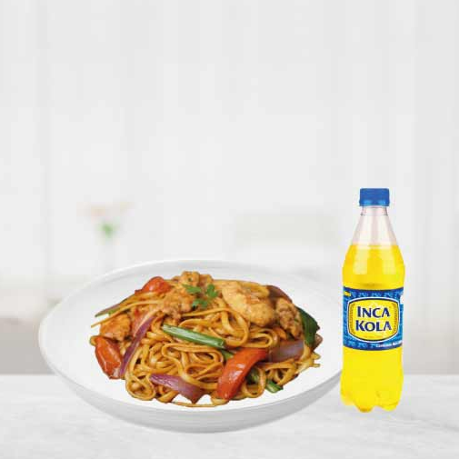 Tallarín Saltado de Pollo y Gaseosa 500 Ml