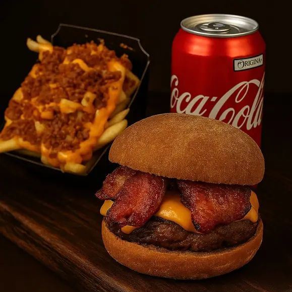 1 cheddar bacon + 1 batata pequena + 1 refrigerante lata