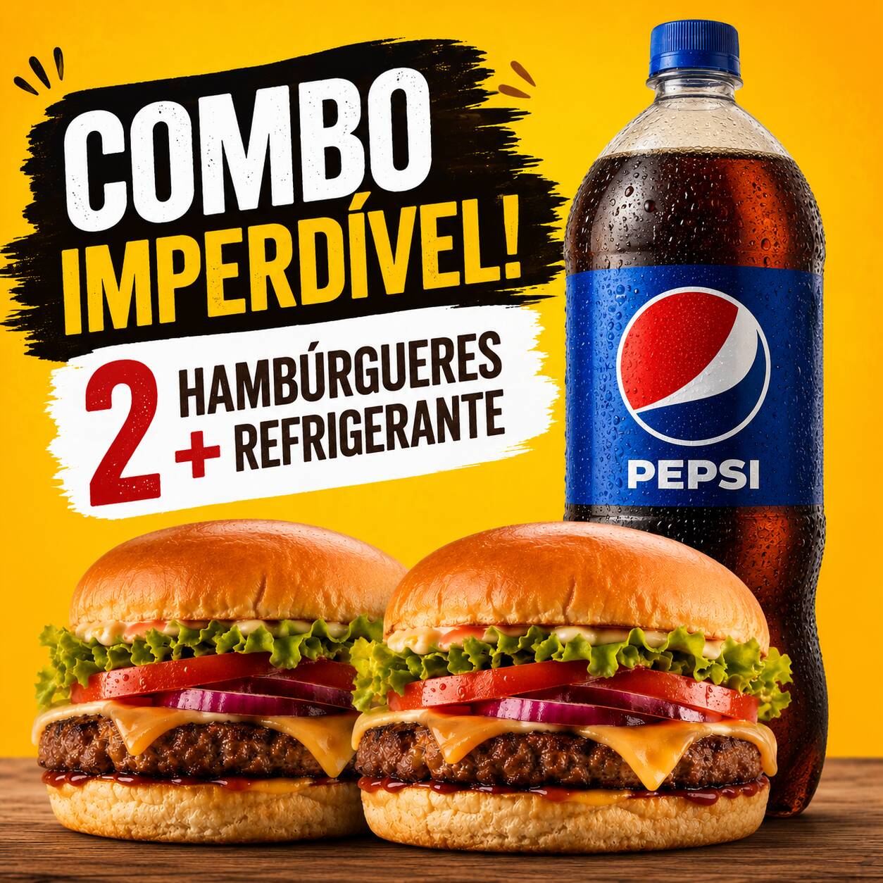 2 SUPER BURGER : PÃO , 2 CARNE , OVO , QUEIJO , MOLHO E SALADA + PEPSI LITRO