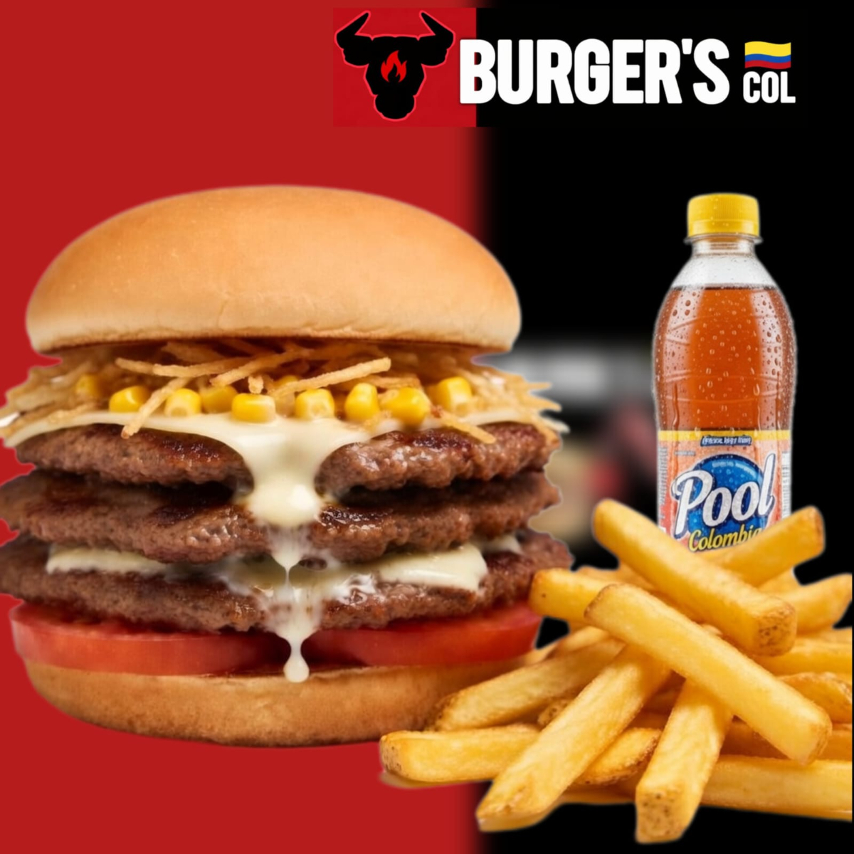 COMBO BURGER TRIPLECARNE + PAPAS + GASEOSA