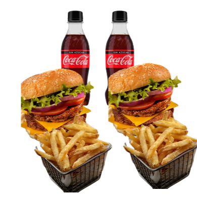 2 Hamburguesas Dobles + Papas + Coca Cola