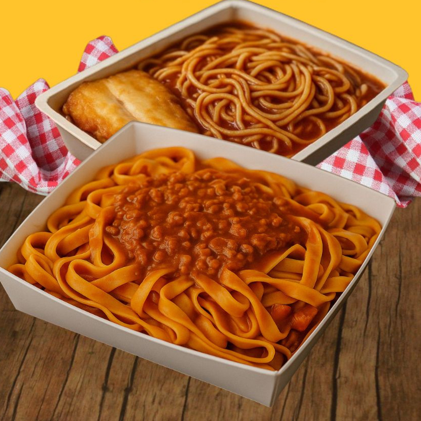 Dois clássicos italianos em uma combinação que une sabor e tradição! ✔ Espaguete ao Sugo com Filé de Frango Grelhado – massa ao dente com molho de tomate artesanal, acompanhada de suculento filé de frango grelhado. (aprox. 500g) ✔ Talharim à Bolonhesa – massa fresca envolvida em molho bolonhesa caseiro, finalizada com queijo gratinado. (aprox. 500g) Uma refeição completa, perfeita para quem busca variedade e sabor na mesma pedida!