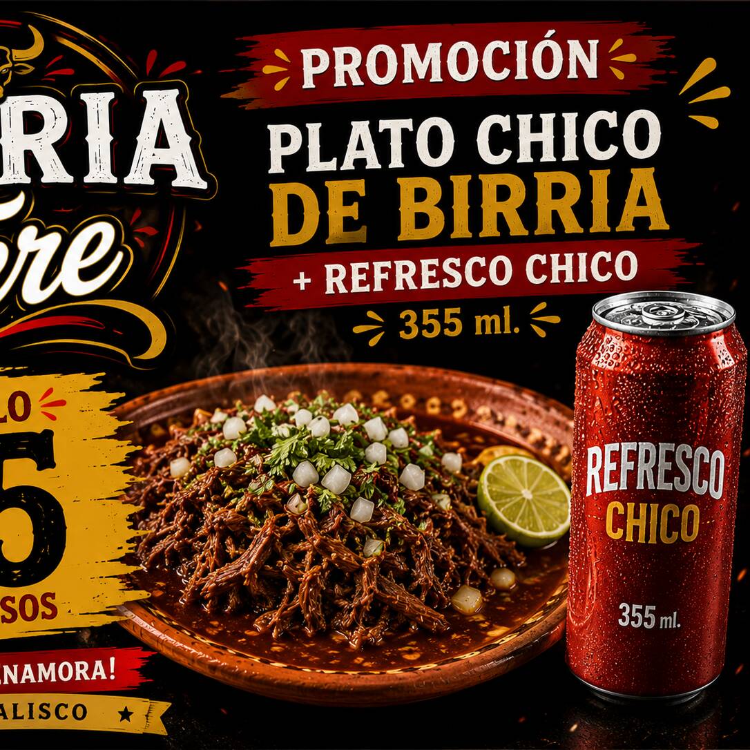 PLATO CHICO DE BIRRIA + REFRESCO
