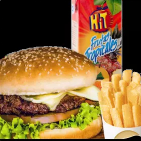 HAMBURGUESA DE RES140gr+HIT200ML+PAPA FRANCESA