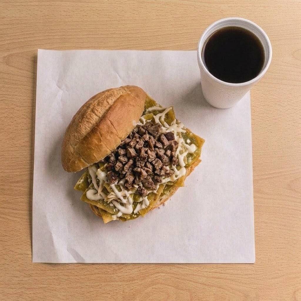 Torta de Chilaquil con Bistec + BEBIDA GRATIS