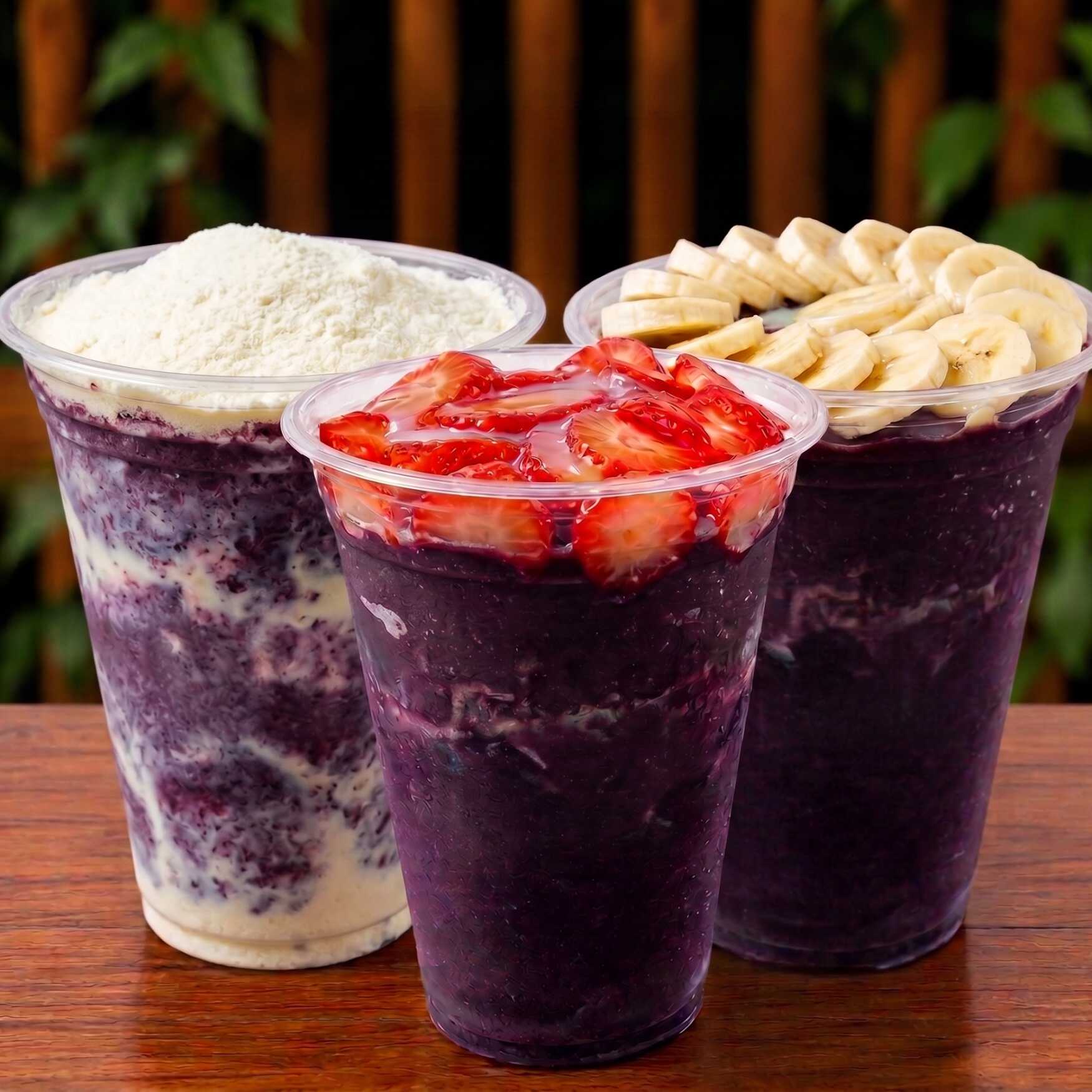 Montagem deste combo:
1x330ml Açaí Cremoso com Morangos Fresquinhos.
1x330ml Açaí Cremoso com Bananas Fresquinhas.
1x330ml Açaí Cremoso com Leite Ninho.
Quer deixar ainda mais do seu jeito? Vá para a aba "Adicionais" e complete essa delícia!
Importante: Todo adicional escolhido será dividido e colocado nos 3 copos. Se preferir o adicional em apenas um copo específico , por favor informe no campo de Observações do pedido.