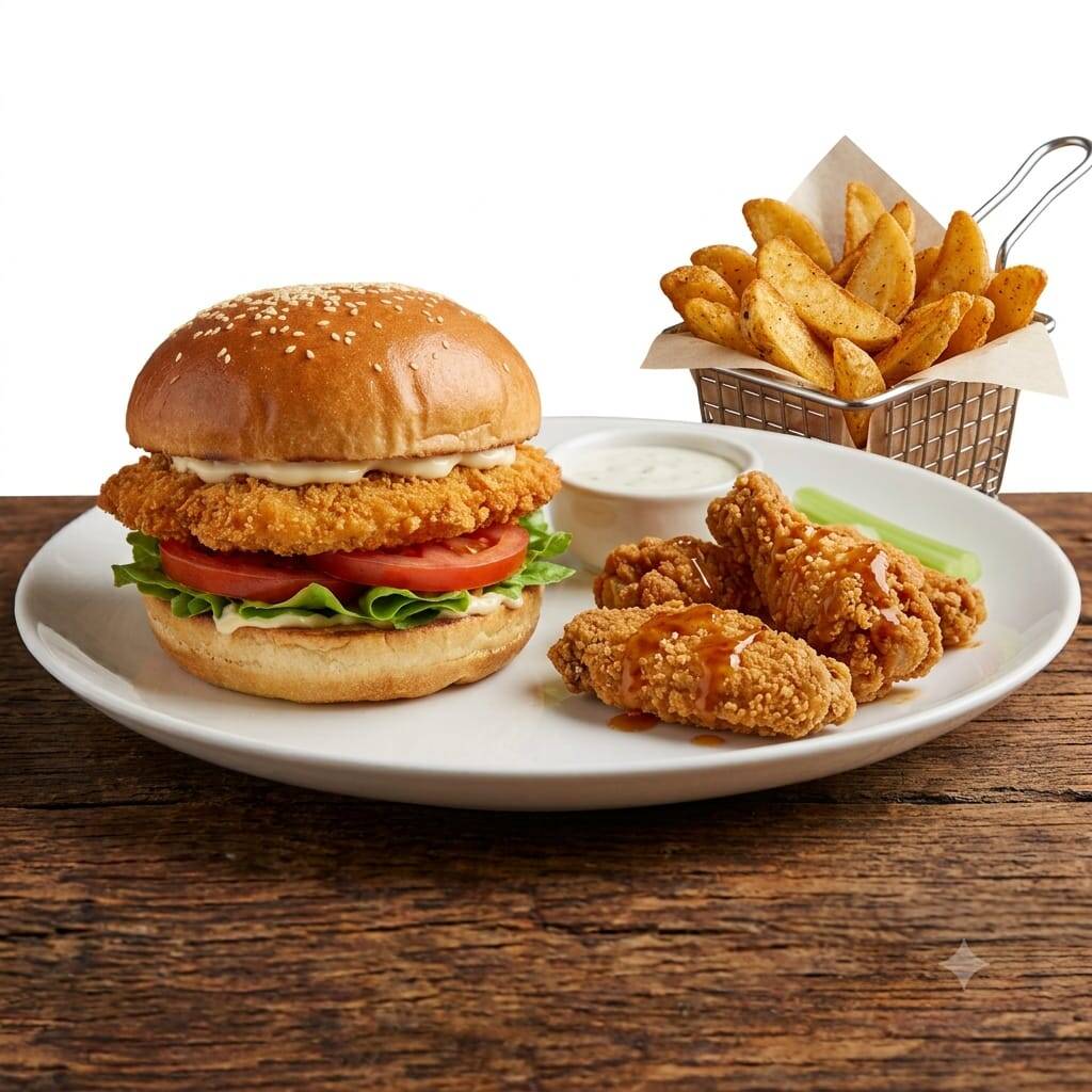 Hamburguesa Con Alitas Apanadas