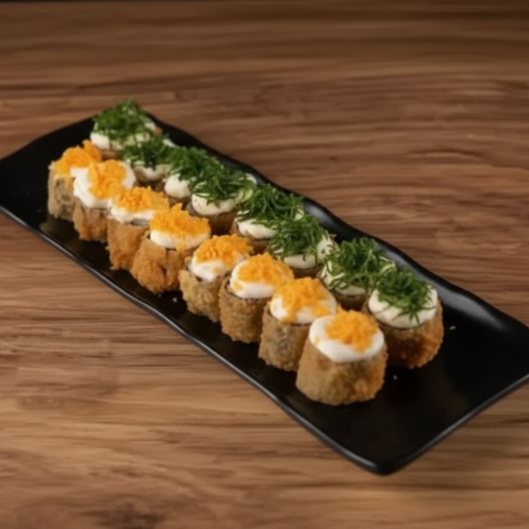 8 Hot Filadélfia Cream cheese cremoso e Doritos 8 Hot Filadélfia Cream cheese cremoso e Crispi de couve Acompanha 2 Shoyu 2 Tarê 1 wasabi 1 Hashi 1 porta shoyu