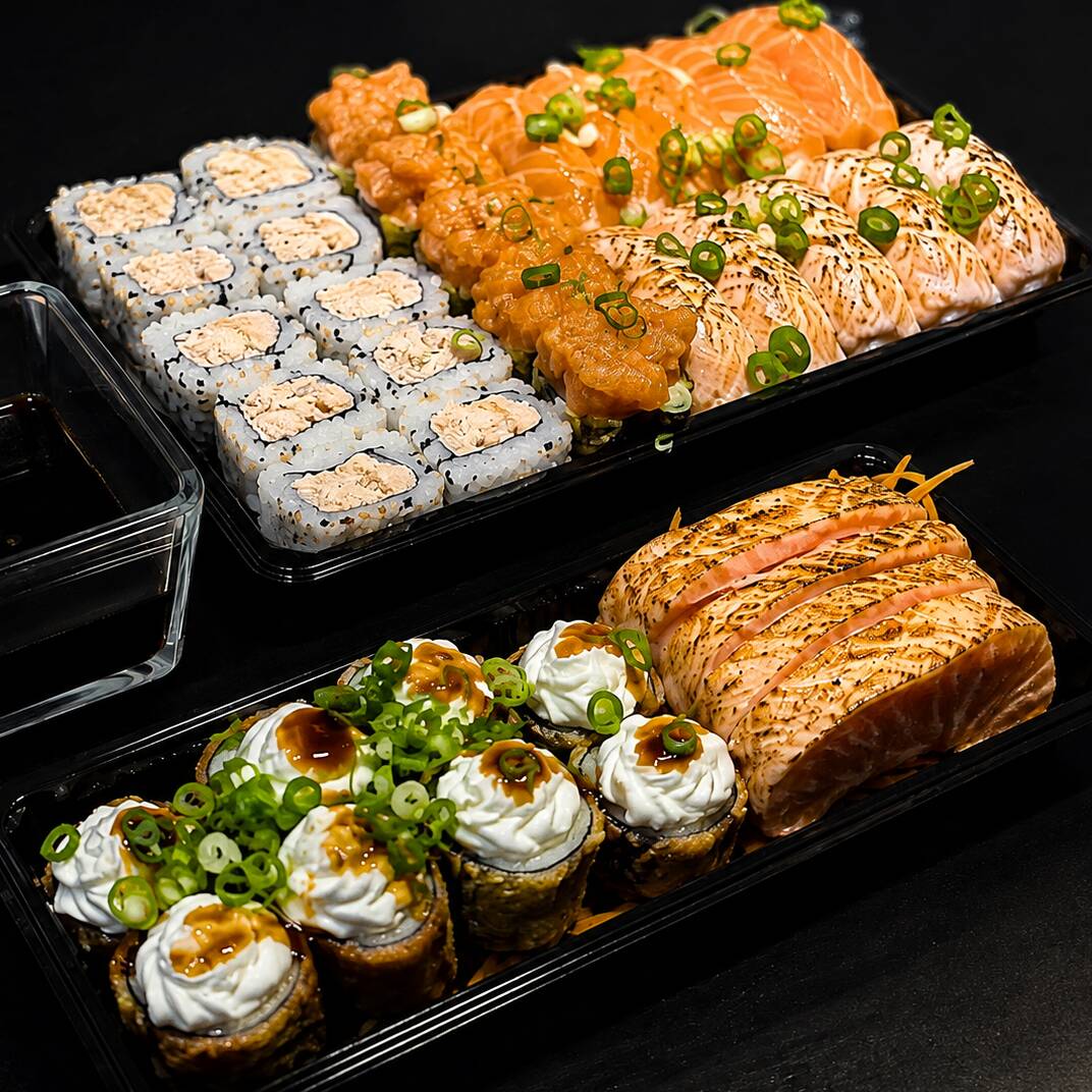 🍣 COMBINADO ELZA 🍣
O combinado perfeito para quem ama salmão! 😍
✨ Contém:
• 10 uramaki grelhado
4 sashimi
5 hot filadélfia de salmão grelhado com batidinho de salmão maçaricado
8 hot filadélfia
5 niguiri fresco
5 niguiri maçaricado
🔥 São peças preparadas com ingredientes selecionados, muito sabor e a qualidade que só a Seven Sushi oferece.
