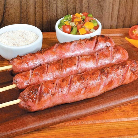 Espeto Linguiça Apimentada(Aprox190g)
Acompanha : Farofa , Vinagrete e Molho da casa