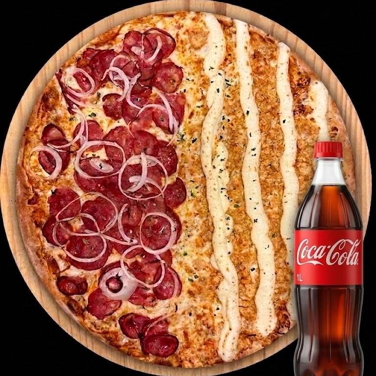 PIZZA DE 2 SABORES
CALABRESA + FRANGO C CATUPIRY
GANHE UMA COCA DE 1L