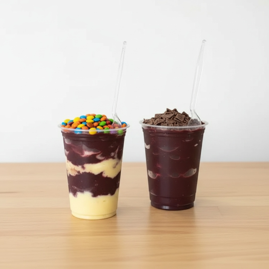 Escolha 4 acompanhamentos ( 2 açaí de 500ml iguais ) não é possivel alterar!