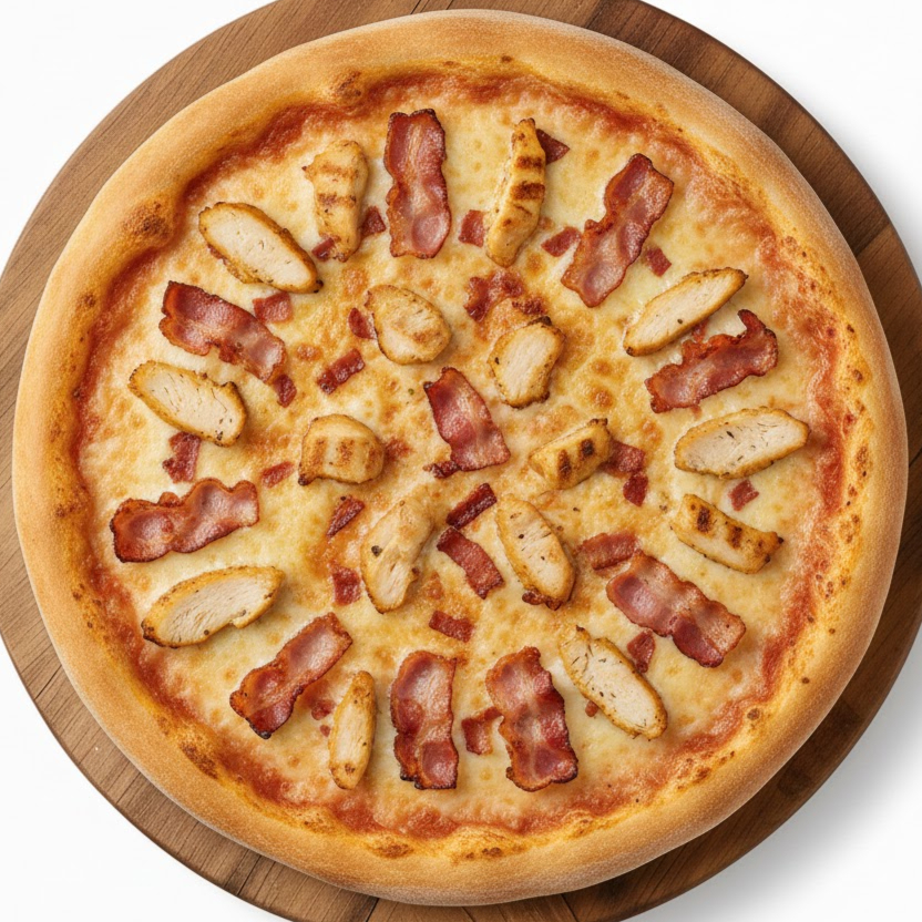 PIZZA MEDIANA (27 CM) POLLO Y TOCINETA