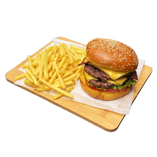 Hamburguesa Doble con Papas Fritas