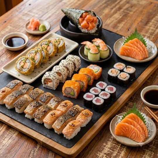 5 - Uramaki Filadelfia 5 - Uramaki de Kani 10 - Carioca de salmão 5 - Hossomaki de atum 5 - Hossomaki salmão grill 4 - Ebi Jow 10 - Niguiri de skin 6 - Sashimi de salmão Delicie-se com nosso 'Combo do Chef (50 peças)', da categoria 'Combo que a Gente Ama!'. Esta tentadora seleção inclui 5 peças de Uramaki Filadélfia, delicadamente enrolados, e 5 Uramakis de Kani, cheios de sabor. Saboreie 10 Cariocas de Salmão, uma especialidade irresistível, 5 Hossomakis de Atum, frescos e suculentos, e 5 Hossomakis de Salmão grelhado, uma delícia tostada. Não podemos esquecer das 4 Ebi Jows, um deleite para os amantes de camarão, e 10 Niguiris de Skin, uma sensação crocante. Finalizamos com 6 Sashimis de Salmão, fatias finas de puro prazer. Uma experiência culinária inesquecível!