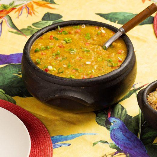 peixe, farinha, creme de leite - Pirão de caldo de cabeça de tambaqui com filé de Tilapia 300 g