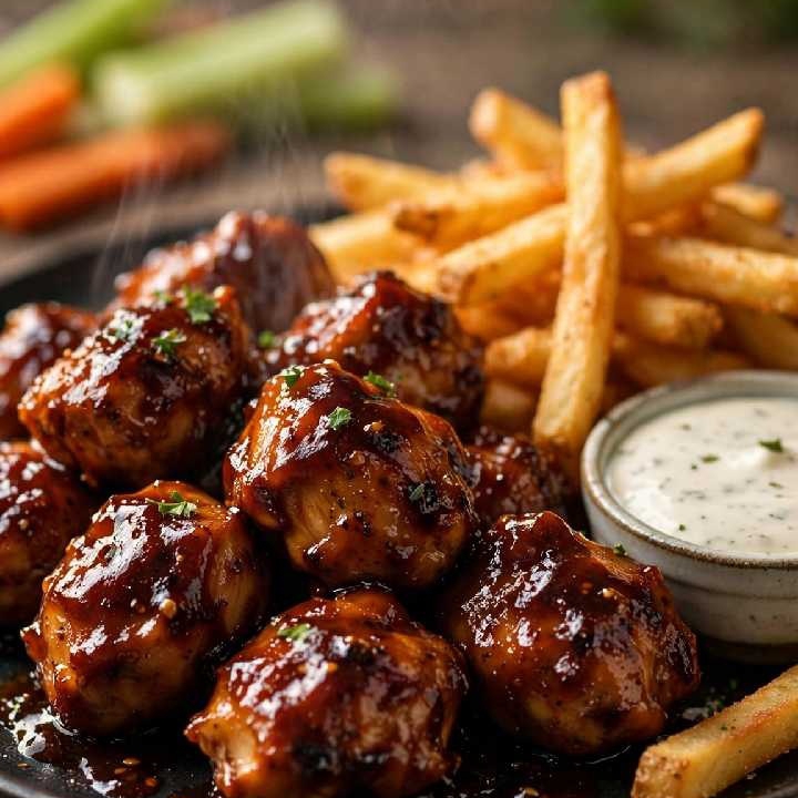 BONELES BBQ CON PAPAS ALA FRANCESA