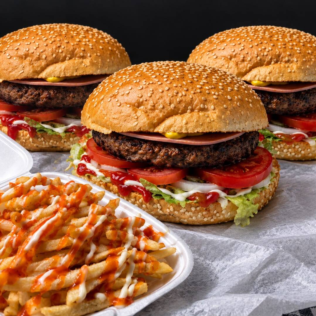 3 Hamburguesas Sencillas + Papas Fritas Gratis
