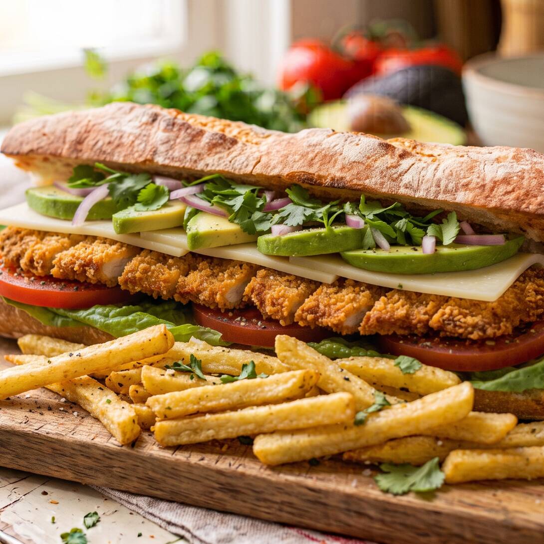 Baguette de Pechuga Empanizada con Papas