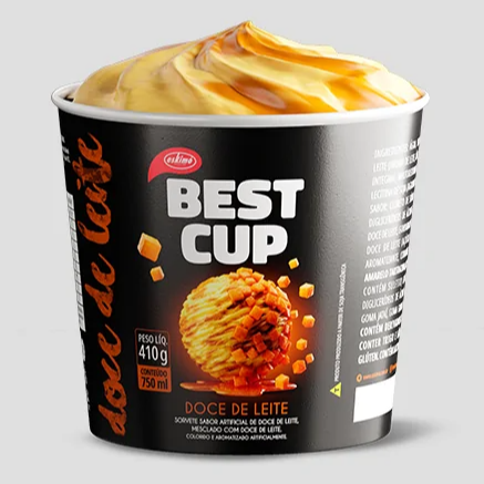 SORVETE SABOR ARTIFICIAL DE DOCE DE LEITE, MESCLADO COM DOCE DE LEITE. COLORIDO ARTIFICIALMENTE. AROMATIZADO ARTIFICIALMENTE.