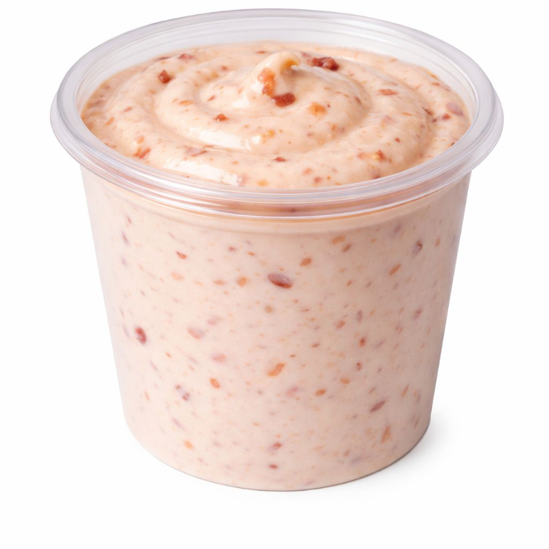 Cremoso e bem encorpado, com sabor intenso de bacon e toque levemente defumado e salgado.
