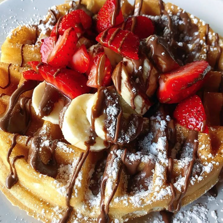Waffle Con Fresas, Plátano y Nutella